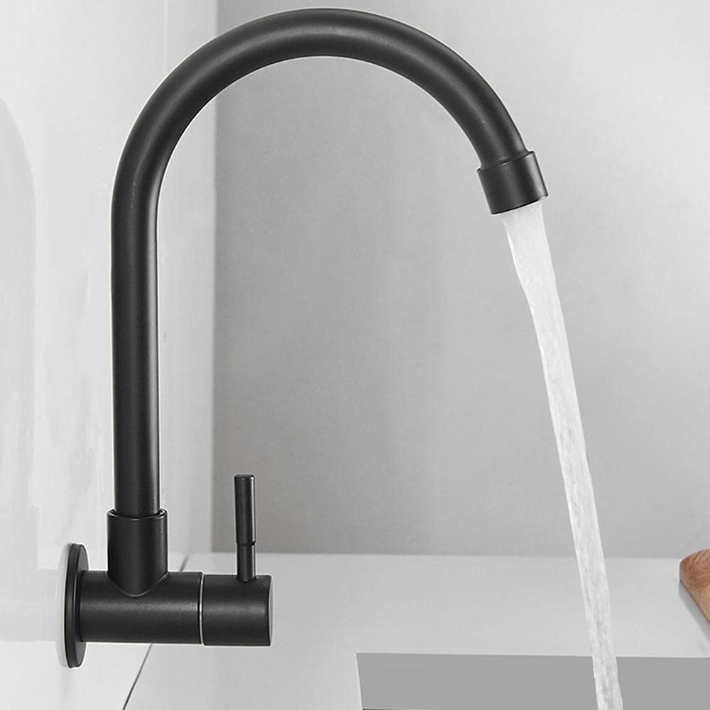 Black Stainless Steel Wall-Mounted Cold Water Faucet for Kitchen & Pool Washing - Perfect for Outdoor Sinks, RV Camping, and Garden Use