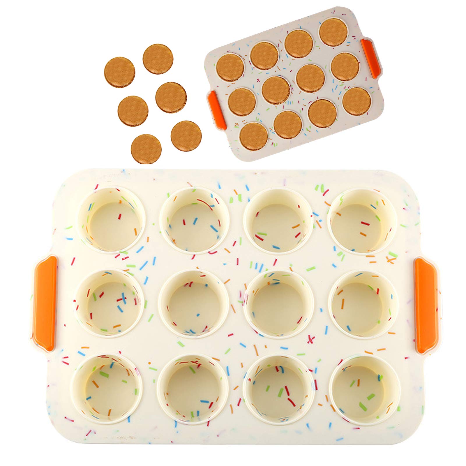 DuoYo White 12-Cavity Round Silicone Mold with Handles - Perfect for Soap Making, Baking Cakes, Bread, Cupcakes, Cheesecake, Cornbread, Muffins & Brownies | Ideal for Home Baking, DIY Crafts & Professional Kitchen Use