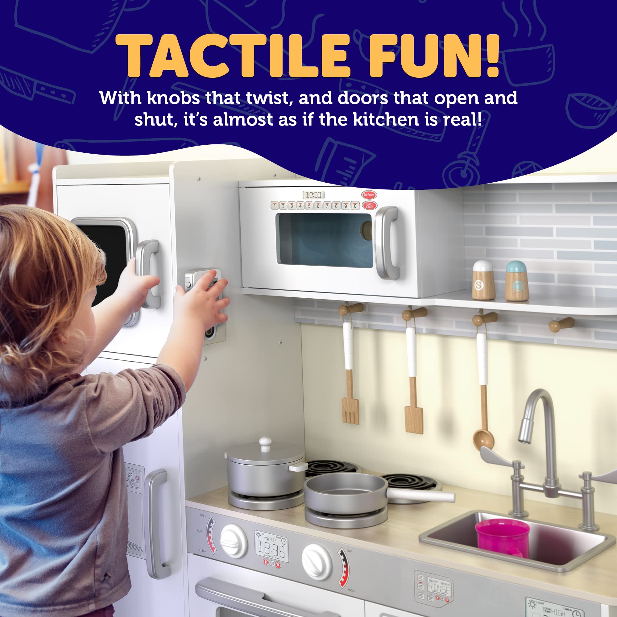 Wooden Play Kitchen Set for Kids - Pretend Cooking Toy with Stove, Oven, Microwave, Fridge, Sink & 20+ Accessories - Educational Role Play for Toddlers Ages 3-8 - Perfect for Home, Preschool & Daycare Pretend Play