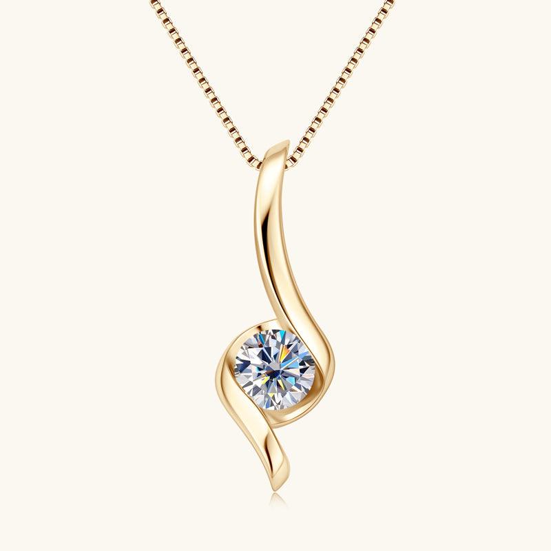 Grace Premium Moissanite Pendant Necklace - 14K Gold Plated Elegant Jewelry for Women, Perfect for Weddings, Anniversaries & Special Occasions