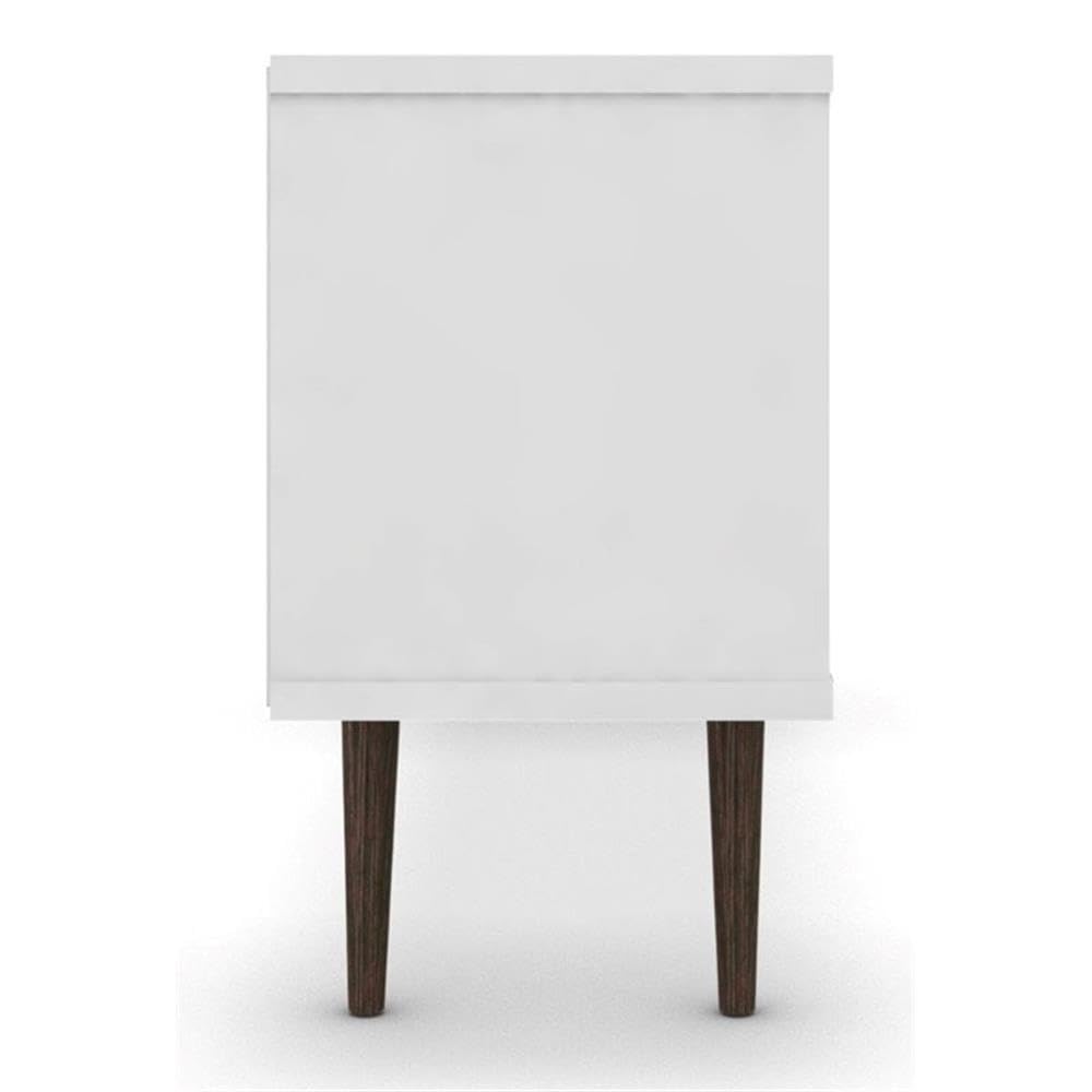 BOWERY HILL 3-Shelf Solid Wood TV Stand for TVs up to 50 Inches - White/Brown Finish - Perfect for Living Room, Bedroom & Home Entertainment Center