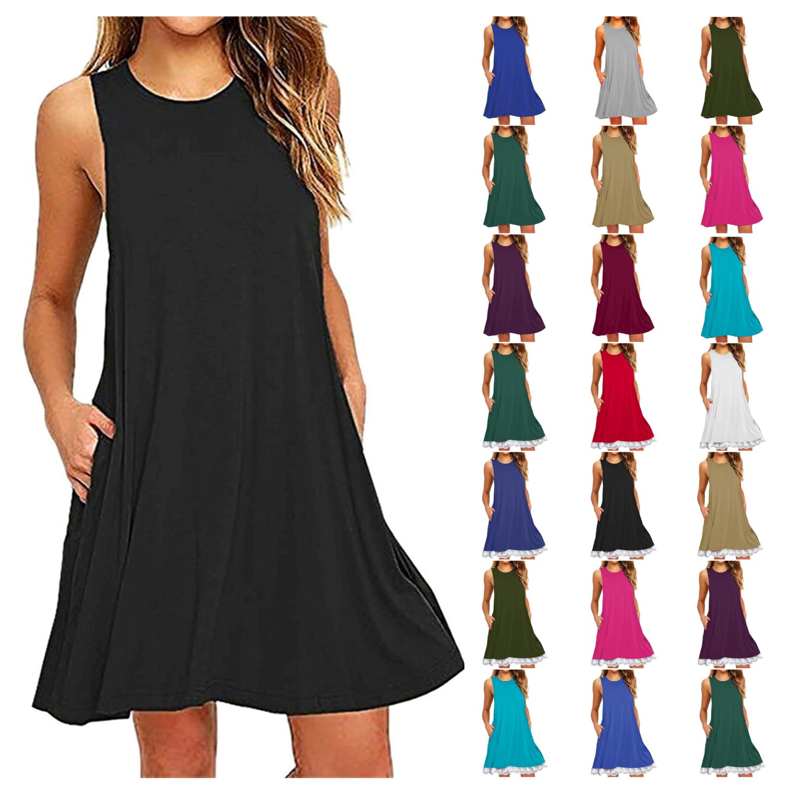 BOXIACEY Women's Summer Dresses 2025 - Sleeveless Casual T-Shirt Dress, Beach Cover Up Sundress with Pockets | Perfect for Vacation, Pool Party & Everyday Wear
