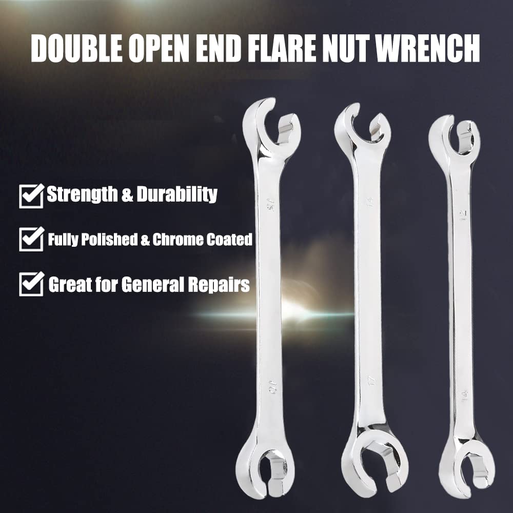Auniwaig 2-Piece 12mm x 14mm Flare Nut Metric Wrench Set - High Carbon Steel Double Open End Wrenches with Chrome Plating - Perfect for Automotive Repair, Plumbing & DIY Projects