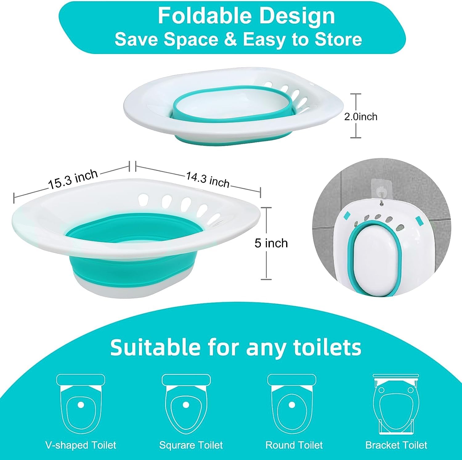 Electric Sitz Bath for Hemorrhoids & Postpartum Care - Foldable, Universal Toilet Seat Fit with Automatic Flushing - Perfect for Women's Recovery & Hygiene at Home