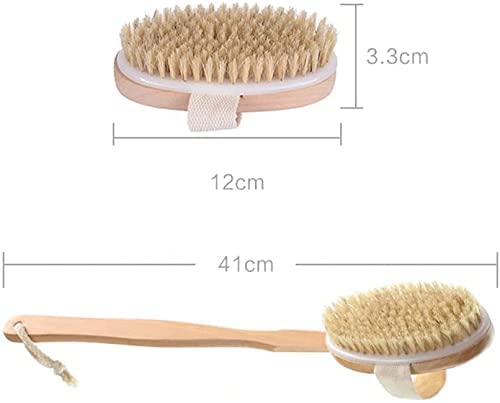 MustHome Natural Bristle Dry Brushing Body Brush - Exfoliating Scrubber for Bathing & Dead Skin Removal - Brown Wooden Handle for Spa, Shower & Self-Care Routine