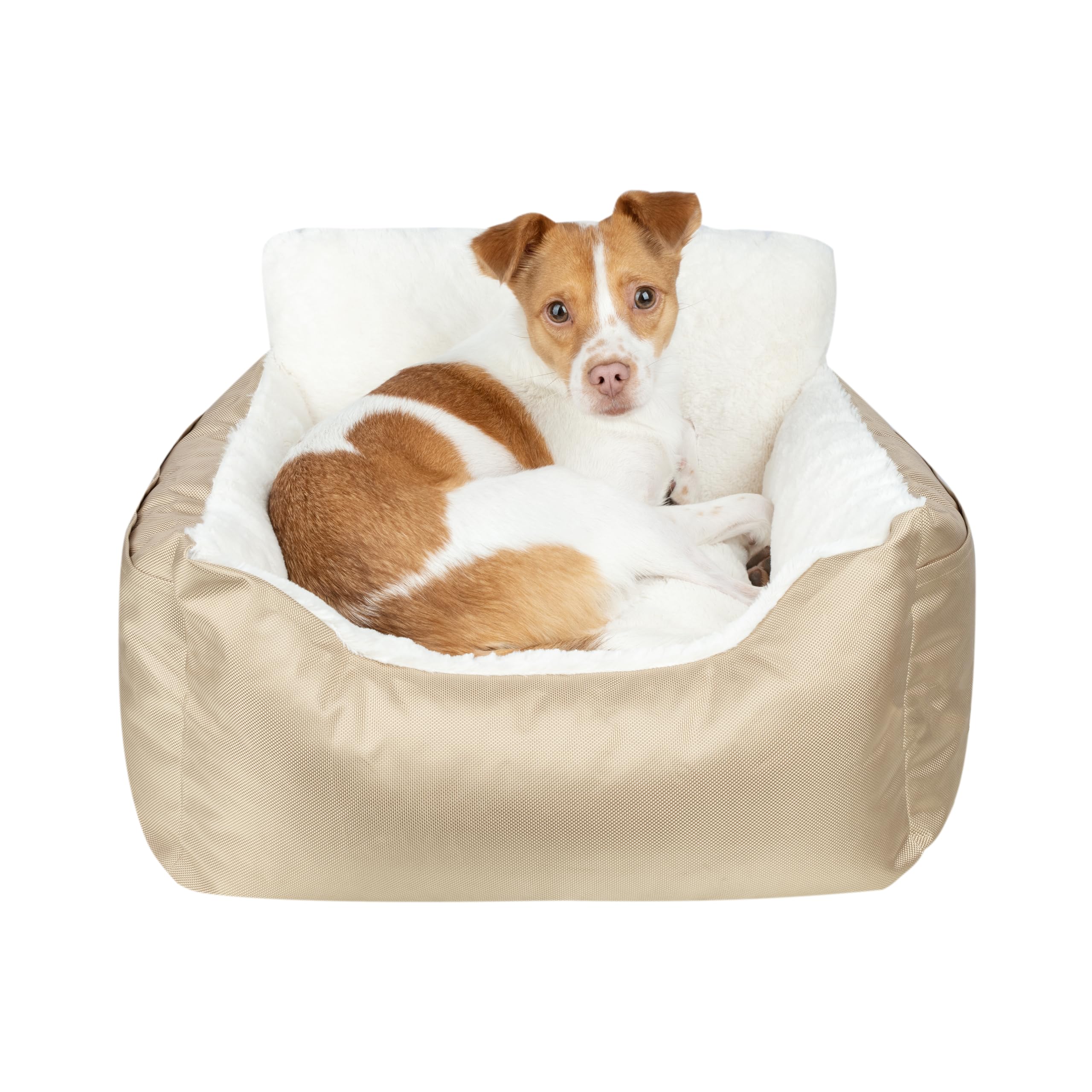Premium Dog Car Booster Seat for Small & Medium Dogs - Soft Plush Cushion with Comfortable Bedding, Secure Safety Straps & Supportive Pillow (Brown) - Perfect for Road Trips & Travel Accessories