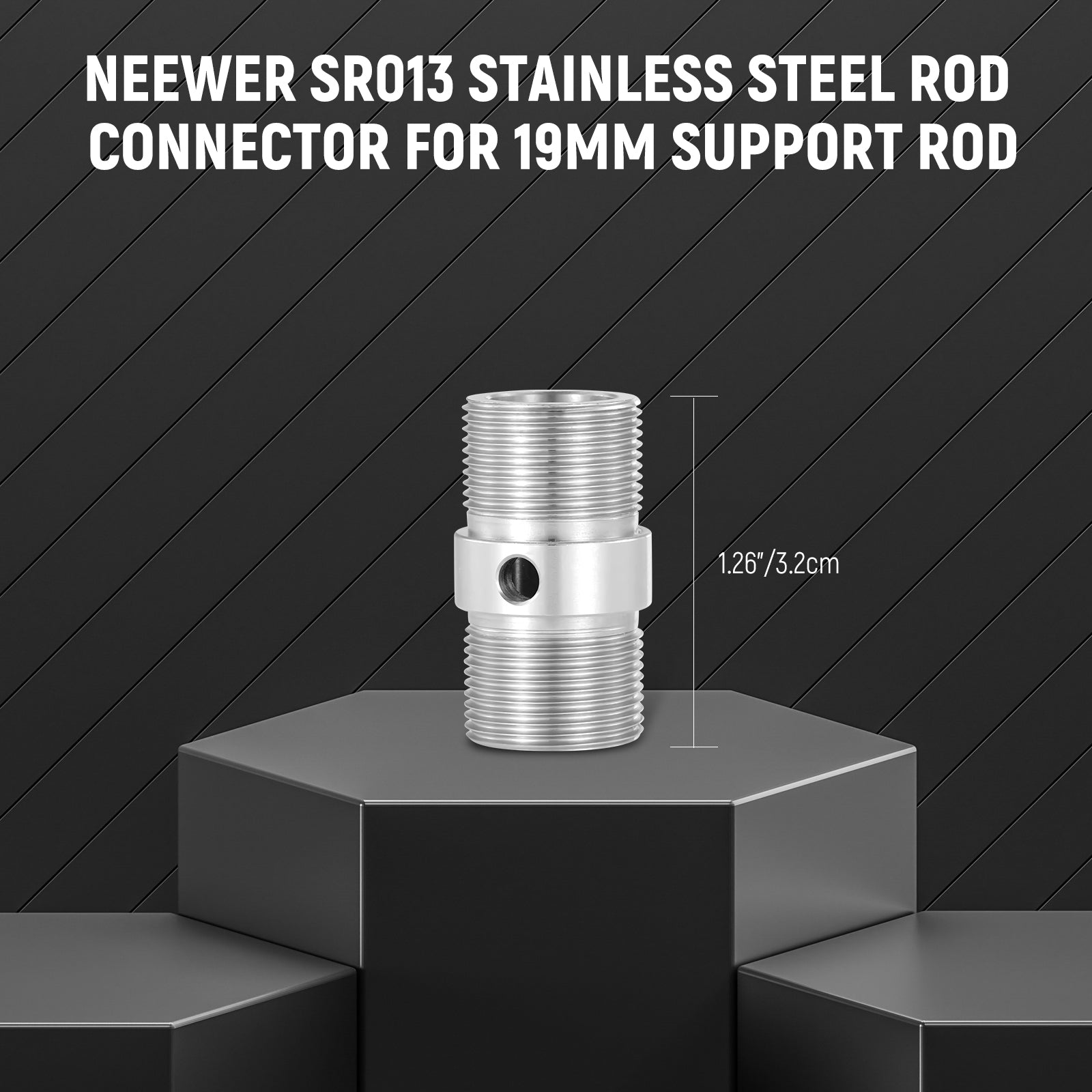 NEEWER SR013 Stainless Steel Rod Connector for 19mm Support Rod - Heavy Duty Photography & Lighting Equipment Accessory for Studio, Video, and Film Production