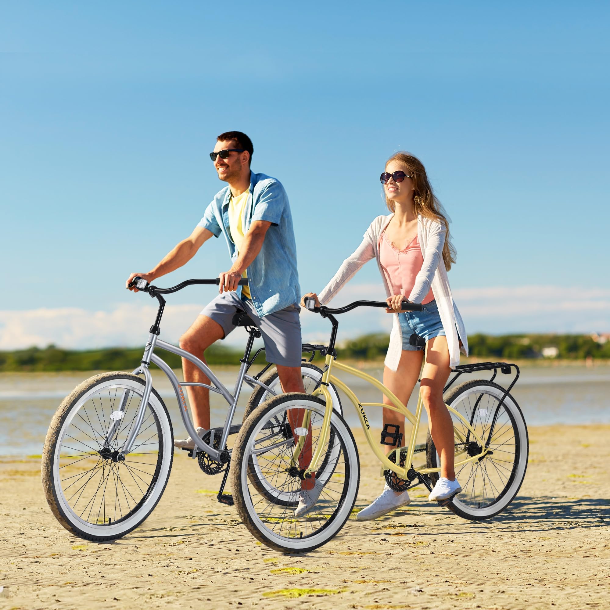 26 Inch 7-Speed Adult Beach Cruiser Bike for Men - Hybrid Bicycle with Stable Ride for Riders 5' to 7' - Perfect for Coastal Rides, Commuting & Leisure Cycling (Black)