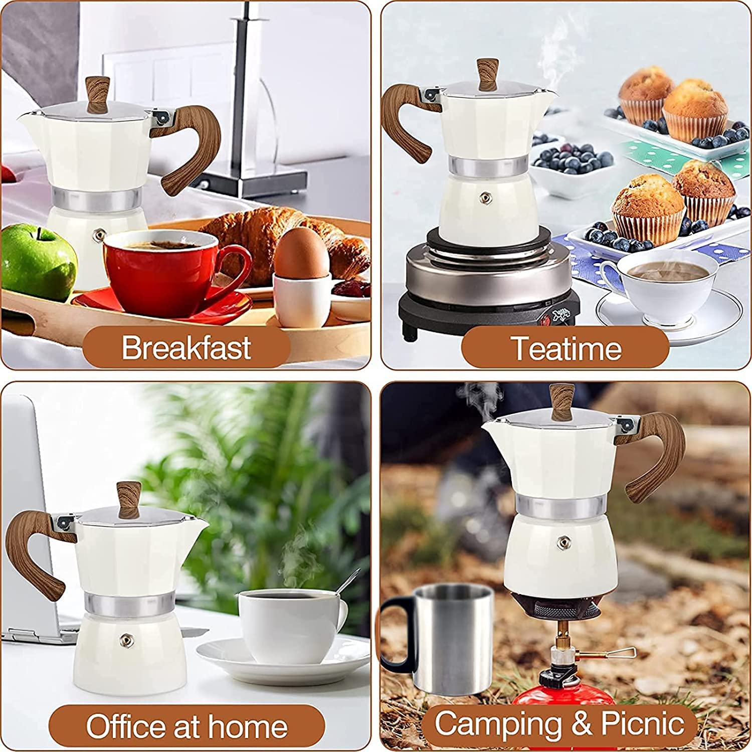 Modern MS Moka Pot - 6 Cup Stovetop Espresso Maker for Camping & Home Use