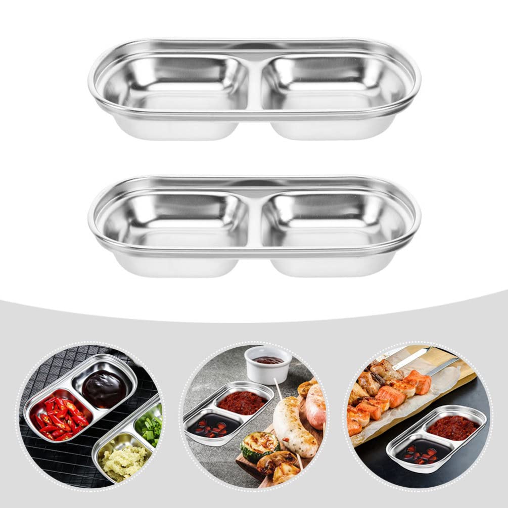 Premium Hemoton 2-Piece Stainless Steel Condiment Dishes Set - Small Dipping Bowls for Sauce, Seasoning, Vinegar & Appetizers - Perfect for Kitchen, Dining Table & Party Serving
