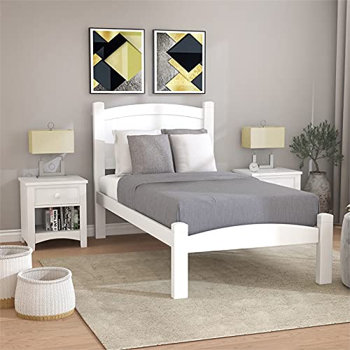 Furniture of America Rina White Wood Twin Bedroom Set with 2 Nightstands - Modern Bed Frame & Matching Side Tables for Small Spaces & Guest Rooms