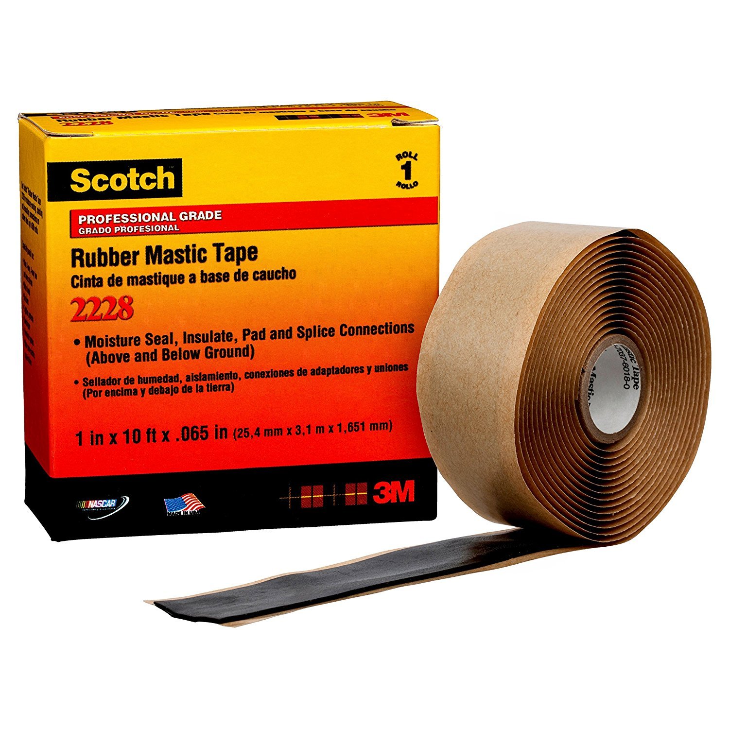 Scotch 2228 Rubber Mastic Tape - 1 inch x 10 ft (25mm x 3.05m) Waterproof Sealing Tape, 10-Pack for Electrical Insulation, HVAC Ductwork & Plumbing Repairs