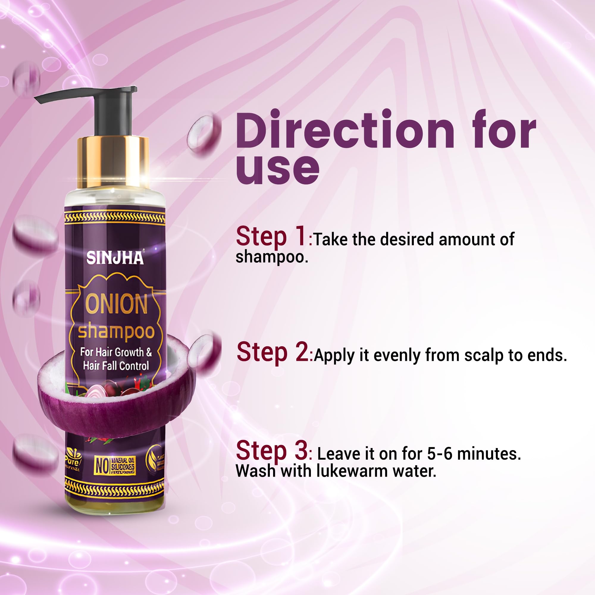 Sinjha Onion Shampoo for Hair Growth & Hair Fall Control - 100ml | Natural Hair Care Solution for Thicker, Stronger Hair | Perfect for Daily Use & Scalp Nourishment