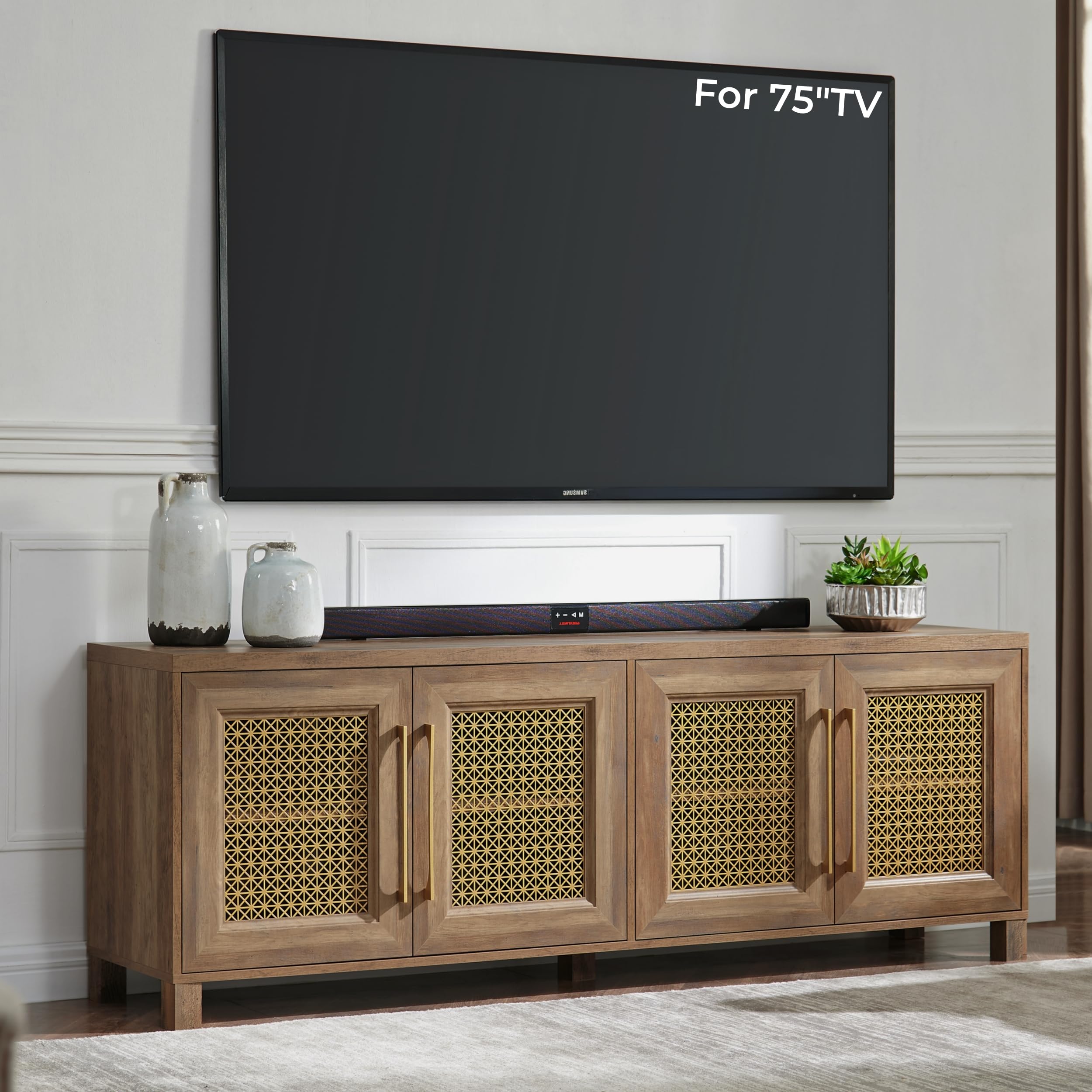 Mid Century Modern TV Stand with Storage Cabinet - 75