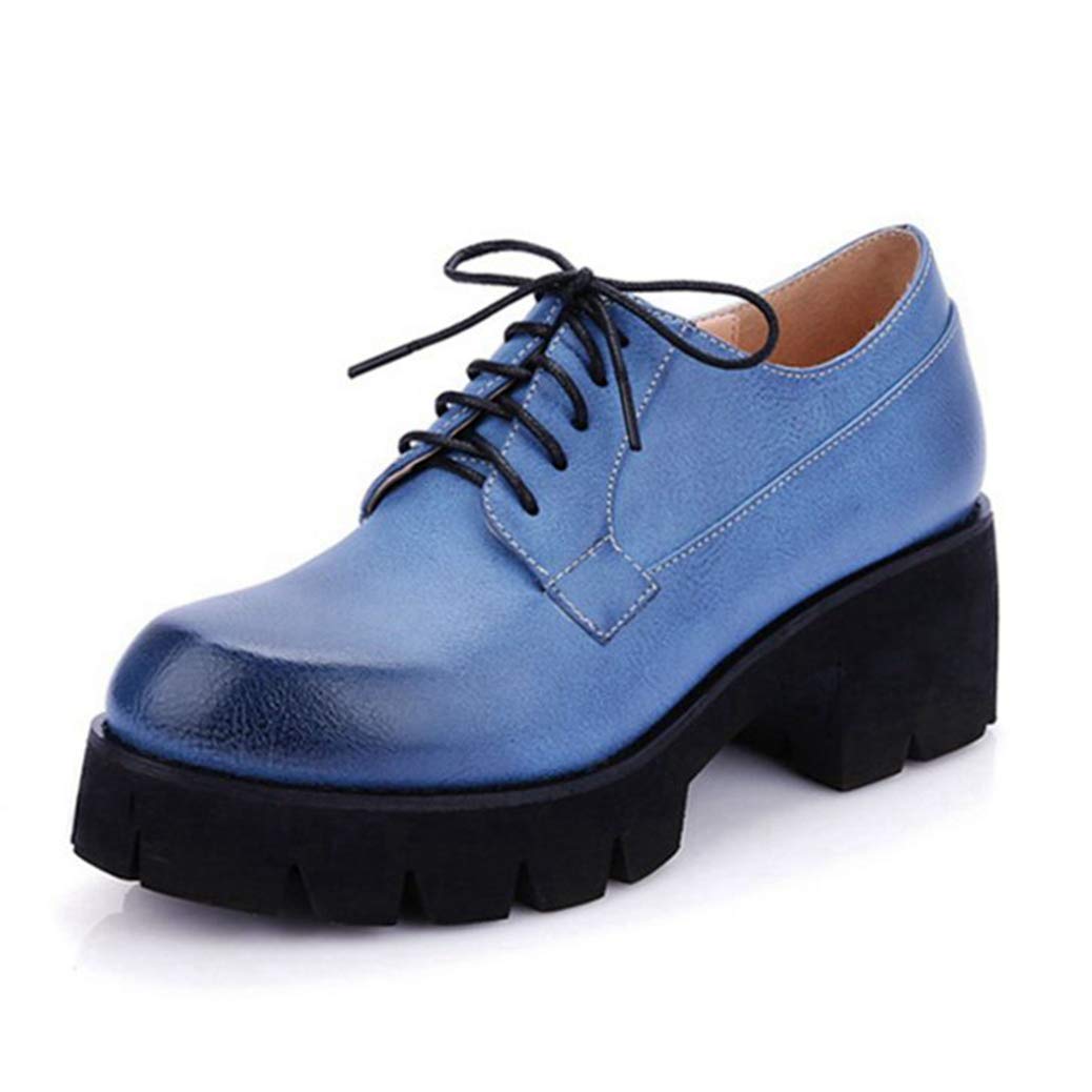Women's Mid Heel Oxford Shoes - Round Toe Wingtip Lace-Up Dress Shoes with Perforated Detailing & Platform for Office, Wedding & Formal Occasions