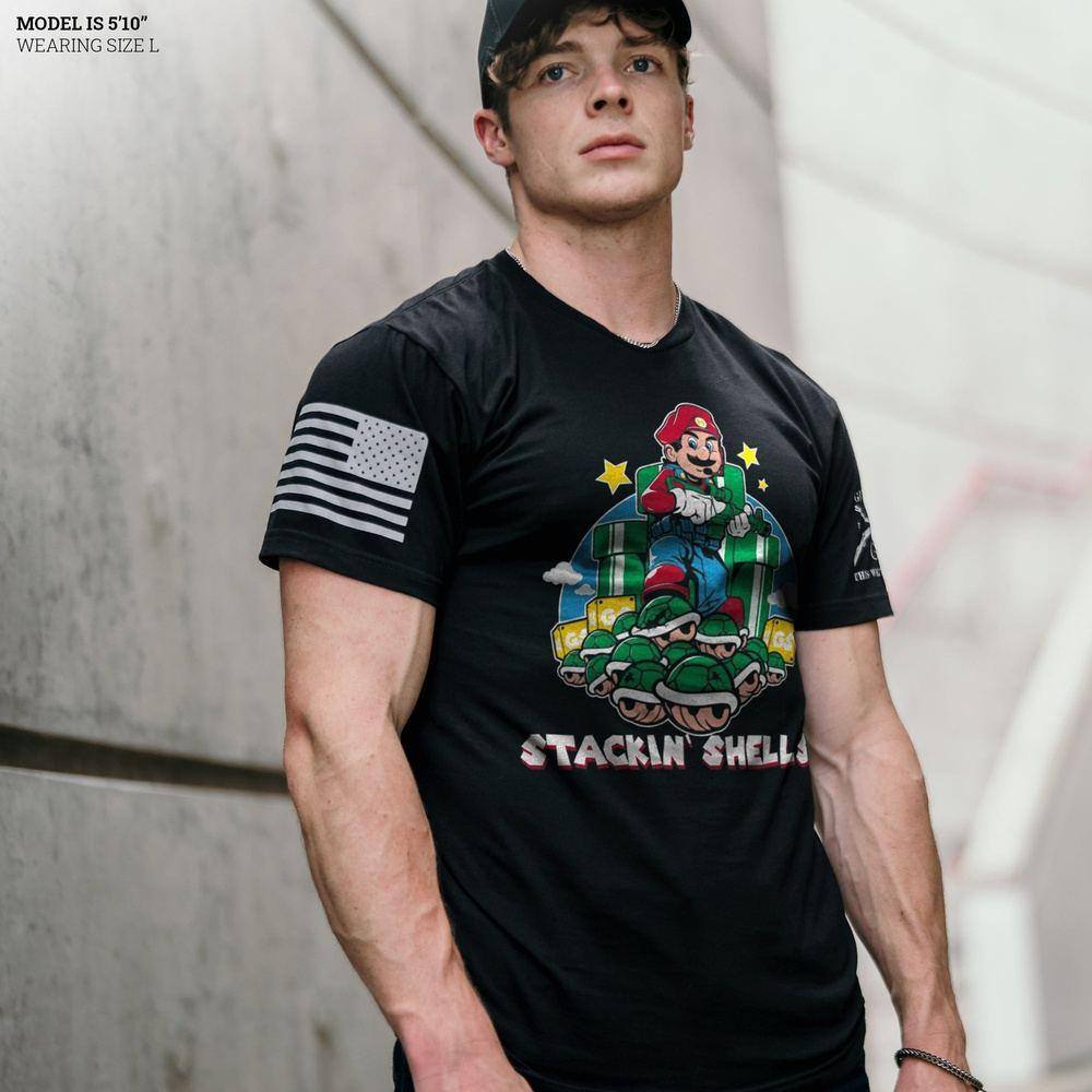 Stackin' Shells Graphic T-Shirt for Men & Women - Soft Cotton Black Tee - Casual Streetwear & Beach Outfit