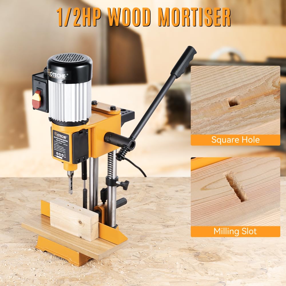 Hoteche 1/2HP Benchtop Wood Mortiser Machine with 3/8-Inch Chisel - Heavy Duty Mortising Tool for Cabinet Making, Furniture Joinery & Woodworking Projects