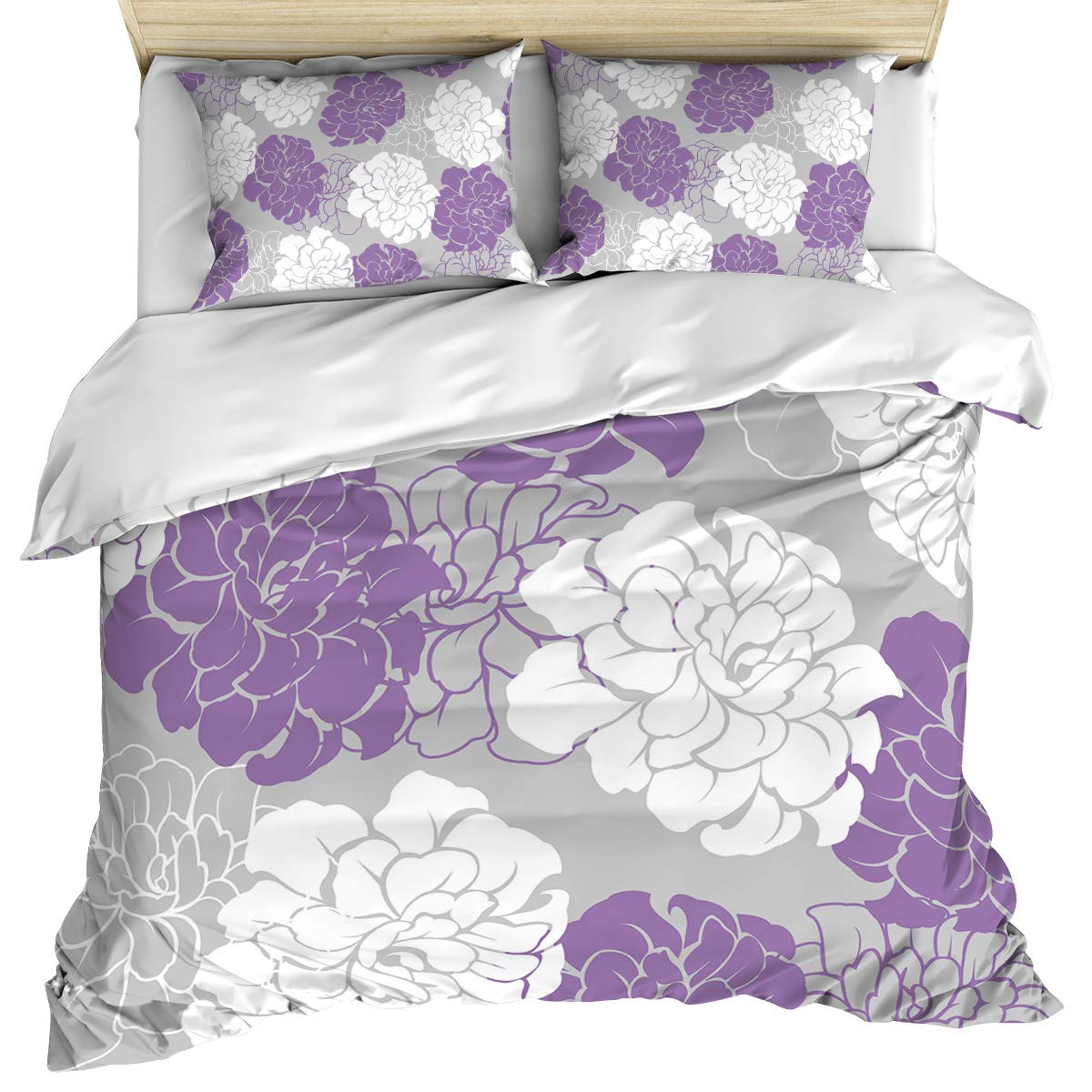 Elegant Peony Floral Queen Duvet Cover Set - 3 Piece Reversible Microfiber Bedding with 2 Pillowcases, Lavender Purple, All Season Comfort - Perfect for Master Bedroom, Guest Room & Cozy Home Decor