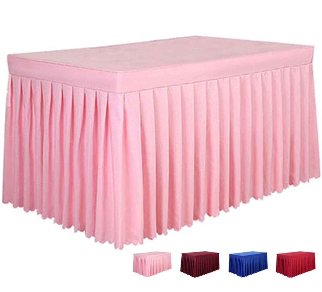 8ft Pink Fitted Table Skirt - Polyester Banquet Table Cover for 8 Foot Rectangle Tables - Perfect for Weddings, Parties, and Special Events