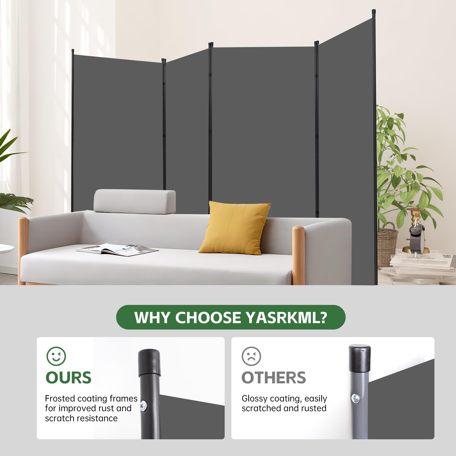 YASRKML 4-Panel Folding Room Divider Privacy Screen - Portable Freestanding Partition Panel with Fabric for Home, Office & Event Separation - Grey | Ideal for Bedroom Privacy, Office Space Division & Wedding Decor