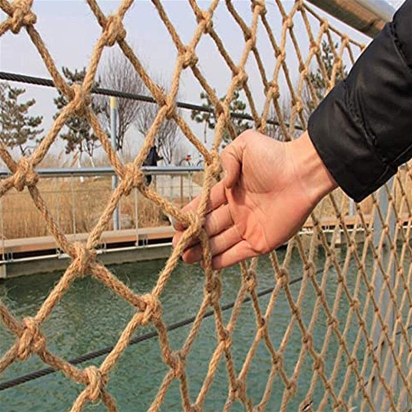 **RZM Heavy Duty Hemp Rope Net for Kids Safety, Cargo Truck Trailer, Balcony Fence, Outdoor Terrace, Playground, Tree House & Plant Climbing - 35m (1016ft) - Durable & Versatile for Home, Garden & Commercial Use**