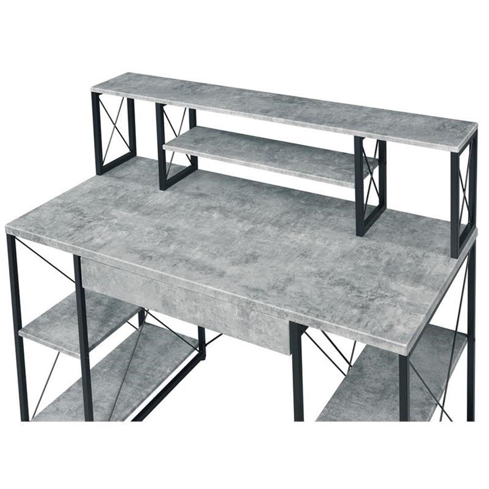 Acme Amiel Wooden 1-Drawer Writing Desk in Faux Concrete & Black - Modern Home Office Desk for Small Spaces, Study & Work from Home