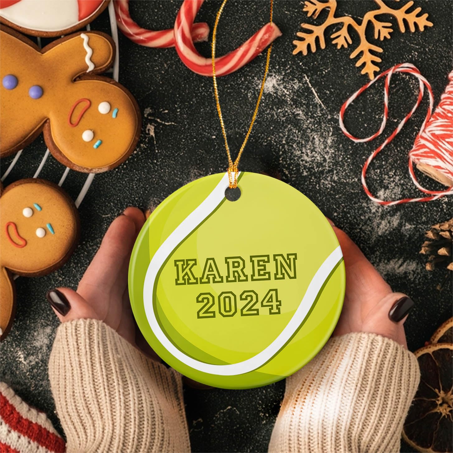 Custom Tennis Christmas Ceramic Ornament 2025 - Personalized Tennis Ball Keepsake for Christmas Tree - Unique Xmas Decor & Tennis Player Gift - Perfect for Holiday Decorations, Sports Lovers & Christmas Presents
