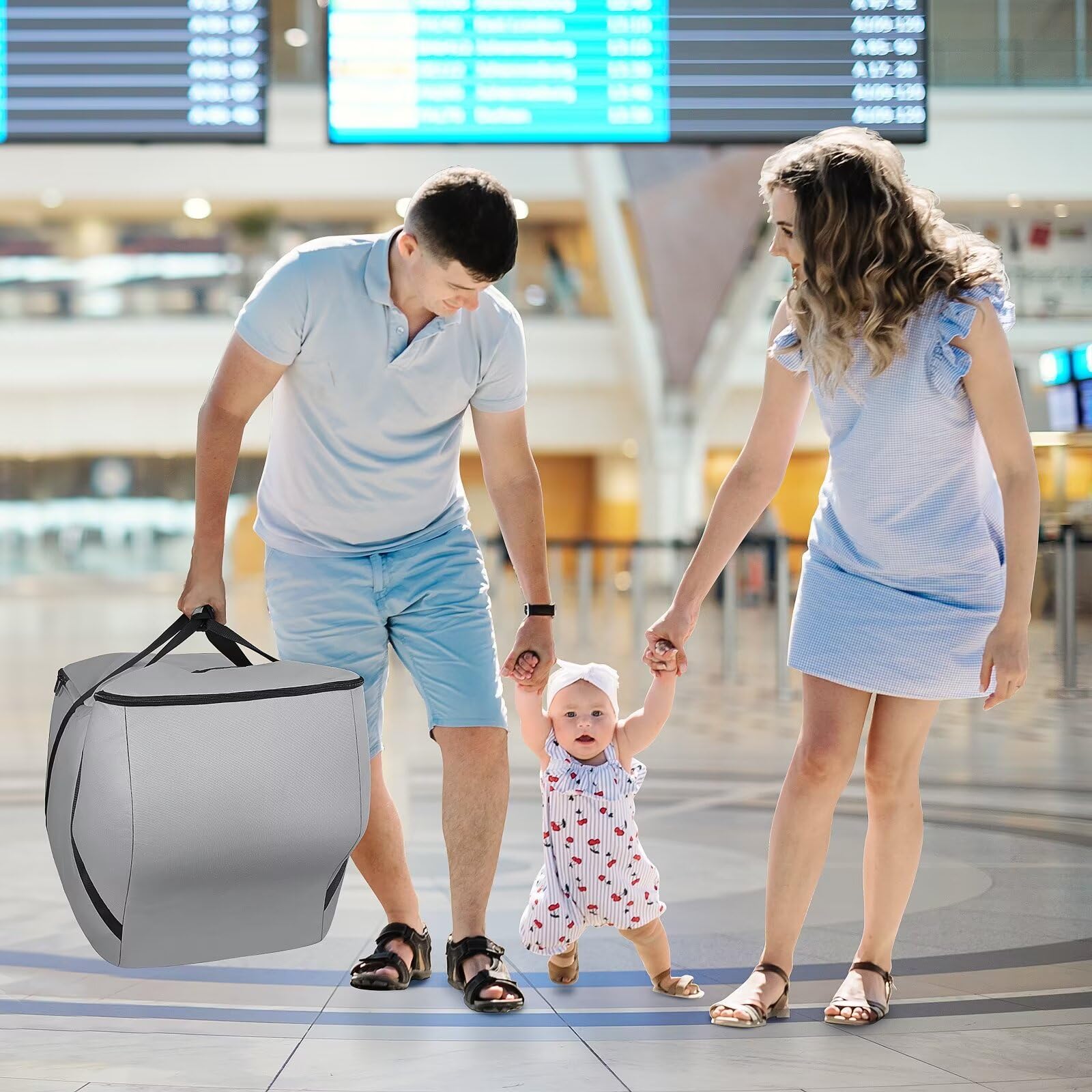 Infant Car Seat Travel Bag - Universal Fit for Chicco, Graco, Nuna, Cosco, Britax & Uppababy Car Seats with Anti-Rebound Bar Base | Waterproof, Dirt & Tear Resistant Airplane Travel Bag (Grey) | Perfect for Air Travel, Road Trips & Storage Protection