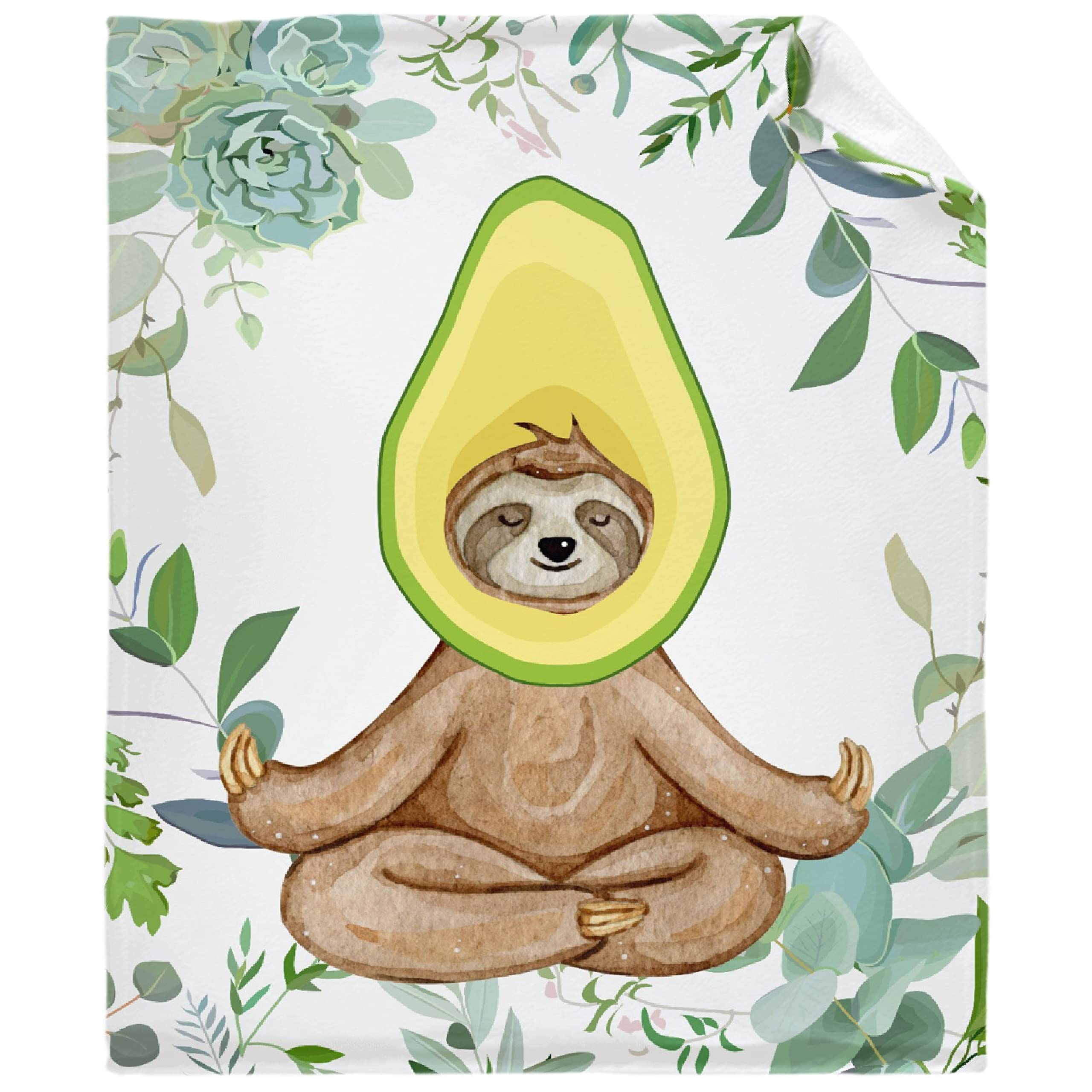 Soft Cozy Sloth Fleece Throw Blanket with Avocado Headgear - 90x120in Warm Family Blanket for Christmas & Birthday Gifts (Daughter/Son) - Perfect for Sofa, Bed, Couch, Park Picnics & Indoor/Outdoor Use