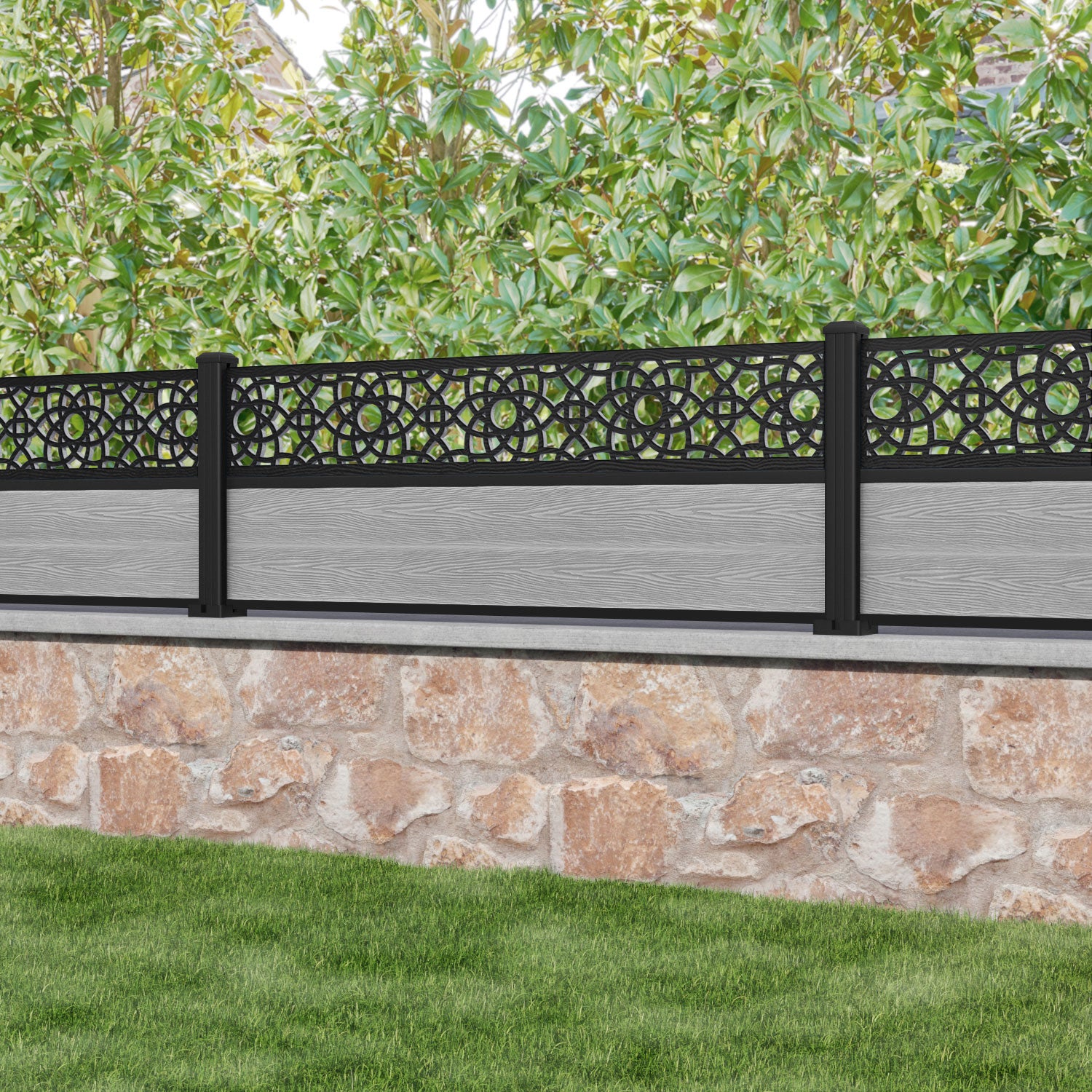Classic Amber Fence Panel - Light Grey Aluminum Privacy Fence with Sturdy Posts | Perfect for Backyard, Garden, and Poolside Security | Outdoor Decorative Fencing Solution