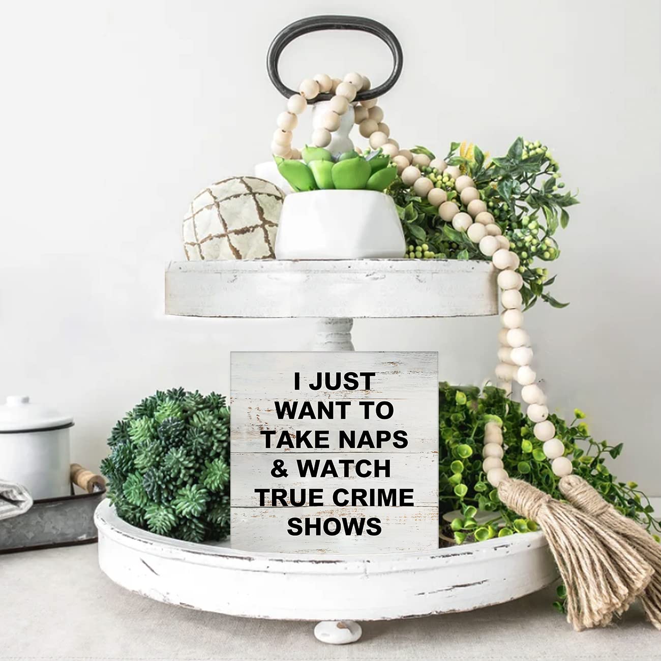 True Crime Fan Gifts - Funny 'I Just Want To Take Naps' Wooden Box Sign - Rustic Wood Block Plaque for Desk, Shelf & Table Decor - Home, Office & Living Room Decoration (5x5 Inch) - Perfect for Crime Podcast Lovers & Book Club Gifts