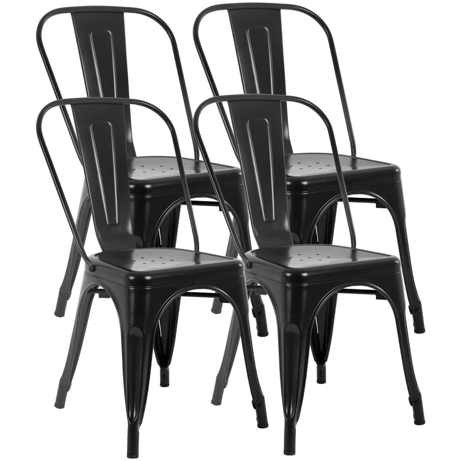 FDW Metal Dining Chairs Set of 4 - Indoor Outdoor Stackable Kitchen & Patio Chairs with 18 Inch Seat Height - 330LBS Weight Capacity - Perfect for Restaurants, Cafes, Bistros & Home Dining