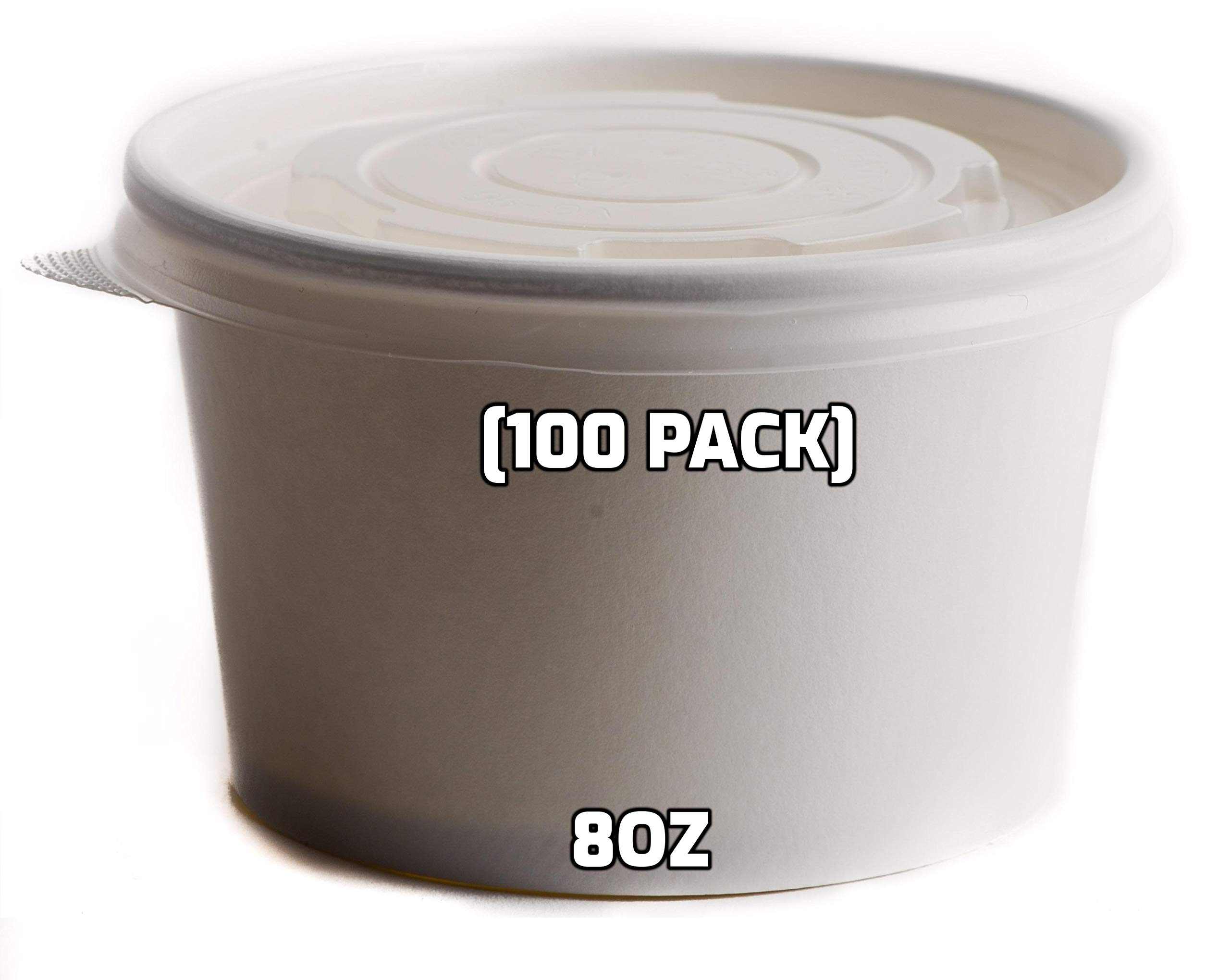 100-Pack 8 oz Disposable White Paper Soup Containers with Lids - Microwave Safe Takeout Containers for Ice Cream, Frozen Yogurt, Deli Food | Perfect for Restaurants, Catering & Home Meal Prep