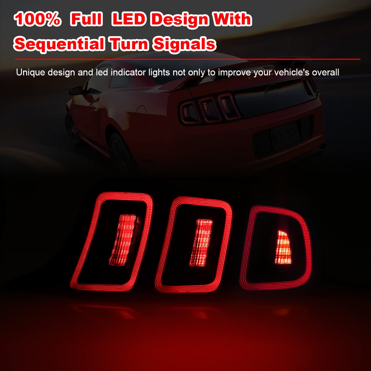 ROXX Full LED Tail Lights Assembly for 2010-2014 Ford Mustang - Sequential Turn Signals, DRL & Reverse Lights (Driver & Passenger Side) | Upgrade Your Mustang's Style & Safety for Night Driving & Car Shows