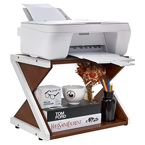 NHZ 2-Tier Printer Stand for Home & Office - Compact Desktop Organizer for Printer, Fax Machine, Scanner, Files, Books & Plants (White) | Space-Saving Workspace Solution for Small Offices & Home Desks