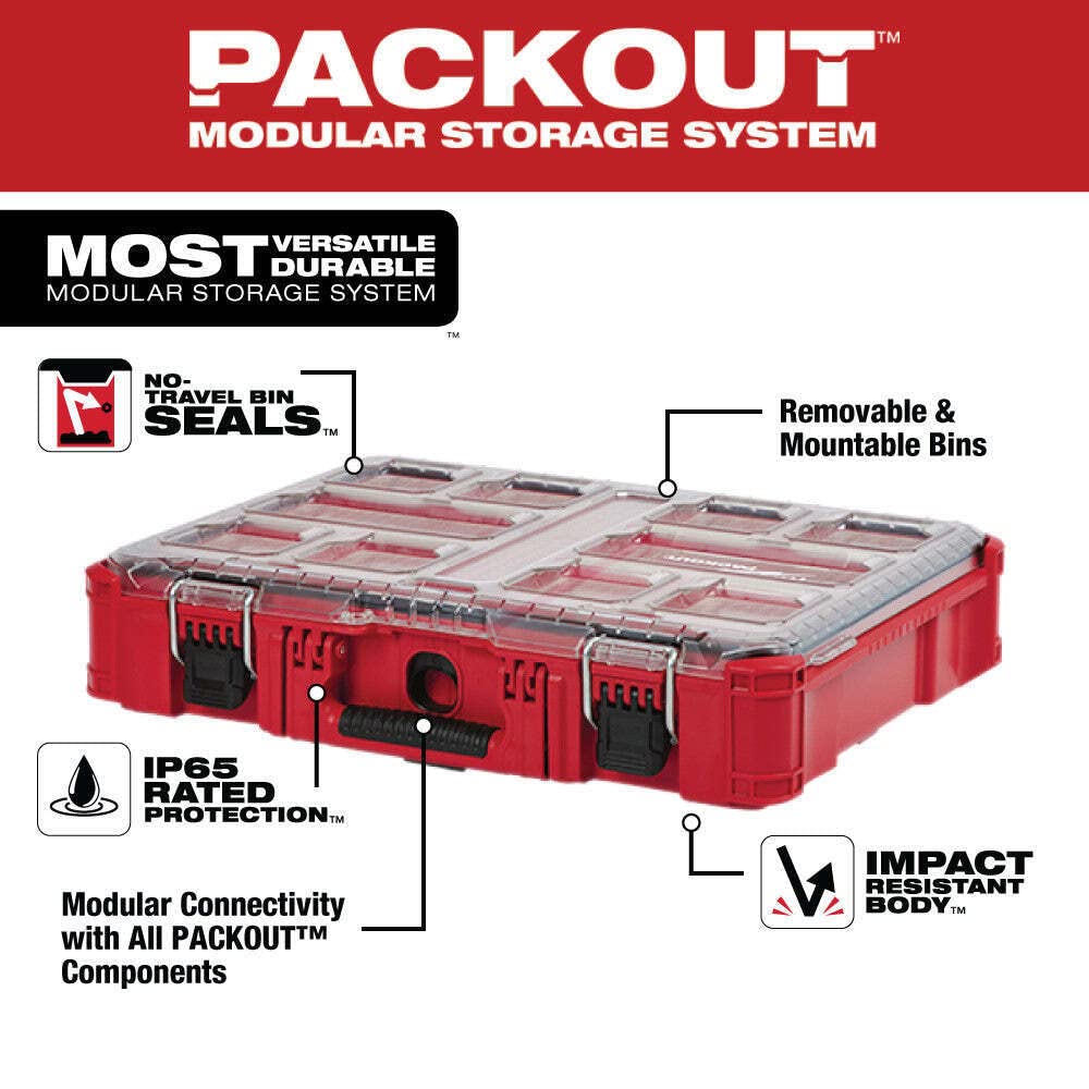 Milwaukee PACKOUT Organizer with 10 Removable & Mountable Bins - Clear Top Storage Case for Tools & Accessories - Perfect for Job Sites, Workshops & DIY Projects