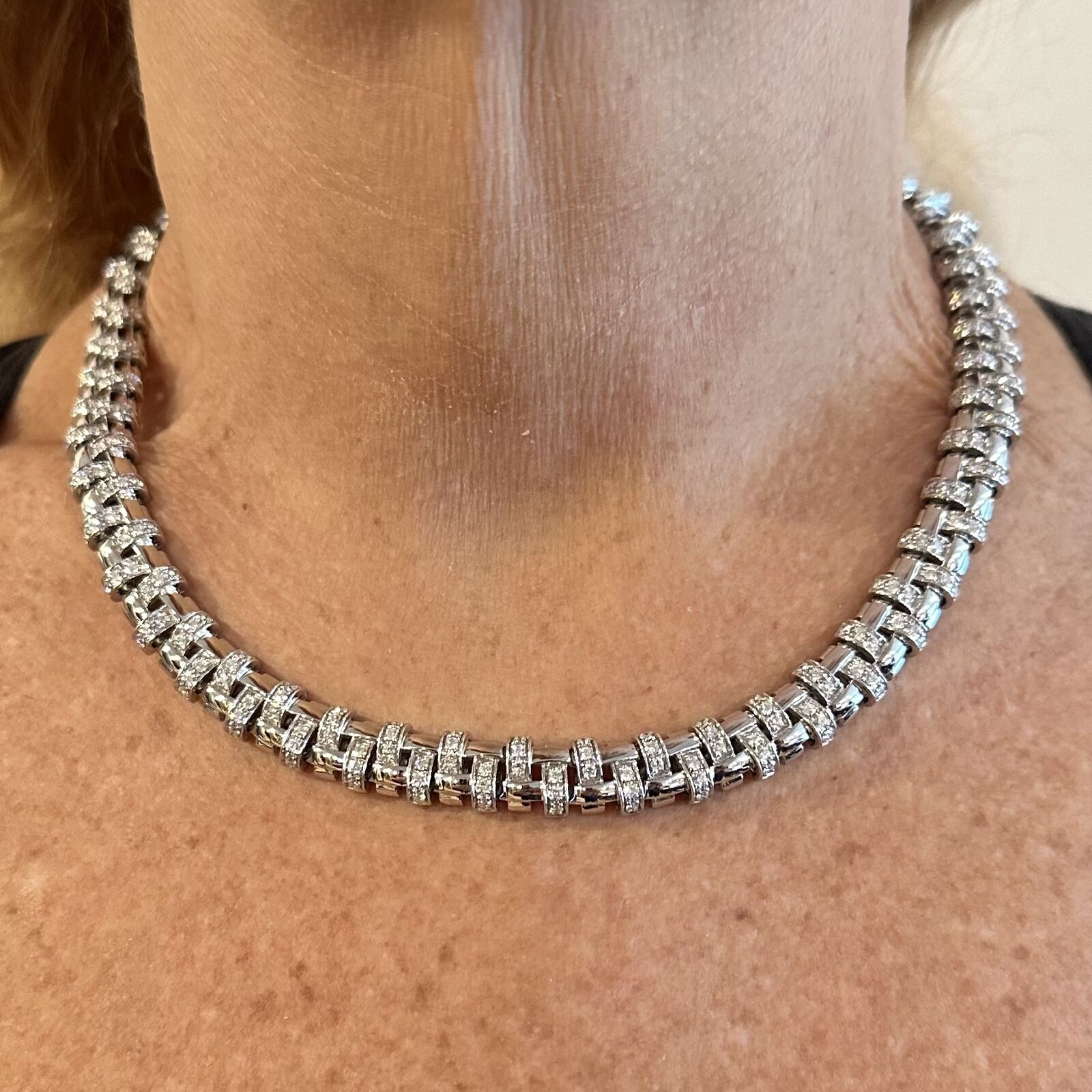 Authentic Tiffany & Co Vannerie 18k White Gold Basket Weave Diamond Necklace | Luxury Jewelry for Women | Perfect for Weddings, Anniversaries & Special Occasions