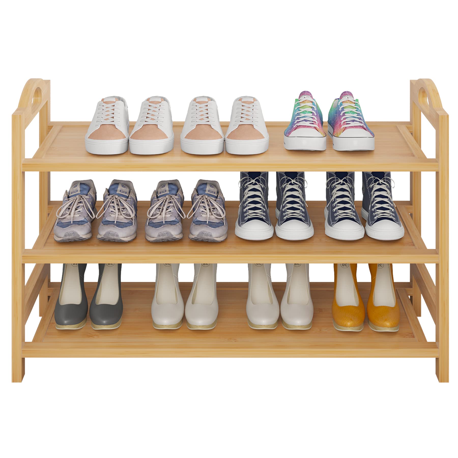 UDEAR 3-Tier Bamboo Shoe Rack Organizer - Space Saving Shoe Storage Shelf for Entryway, Closet & Bedroom - Perfect for Organizing Sneakers, Boots & Sandals