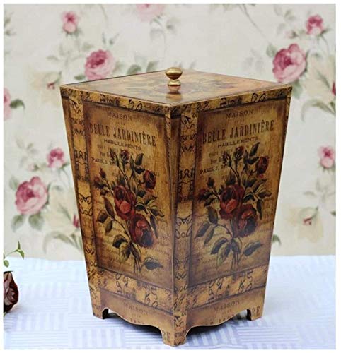 Nordic Wooden Trash Can with Lid - Small Garbage Bin for Living Room, Bedroom, Home & Office - Retro Pastoral Style Waste Basket - Perfect for Home Decor, Kitchen, Bathroom & Commercial Spaces (Color: Dark Brown)