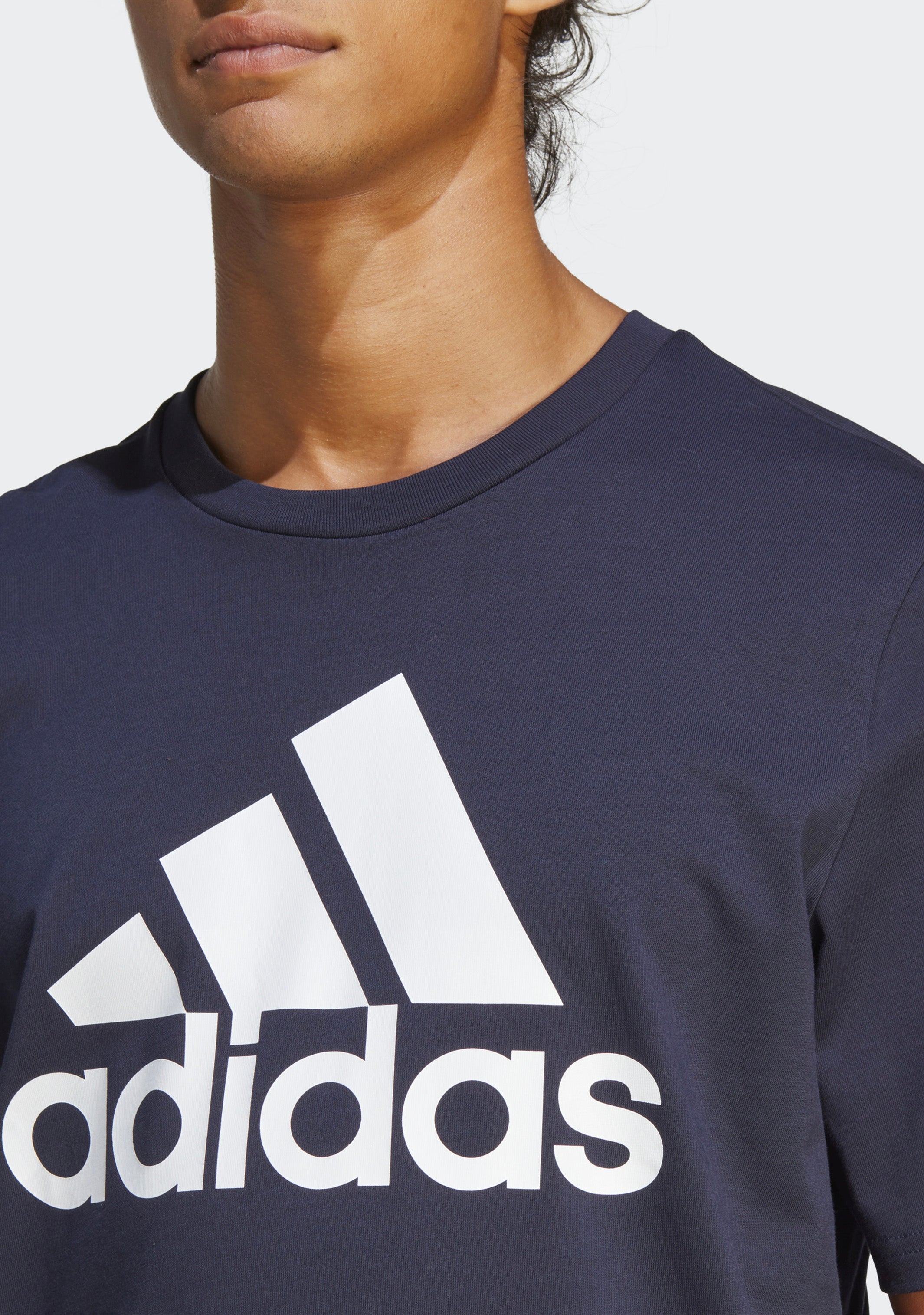 Adidas Men's Essentials Big Logo T-Shirt - Navy Blue Cotton Jersey Tee for Casual Wear, Gym & Everyday Outfits