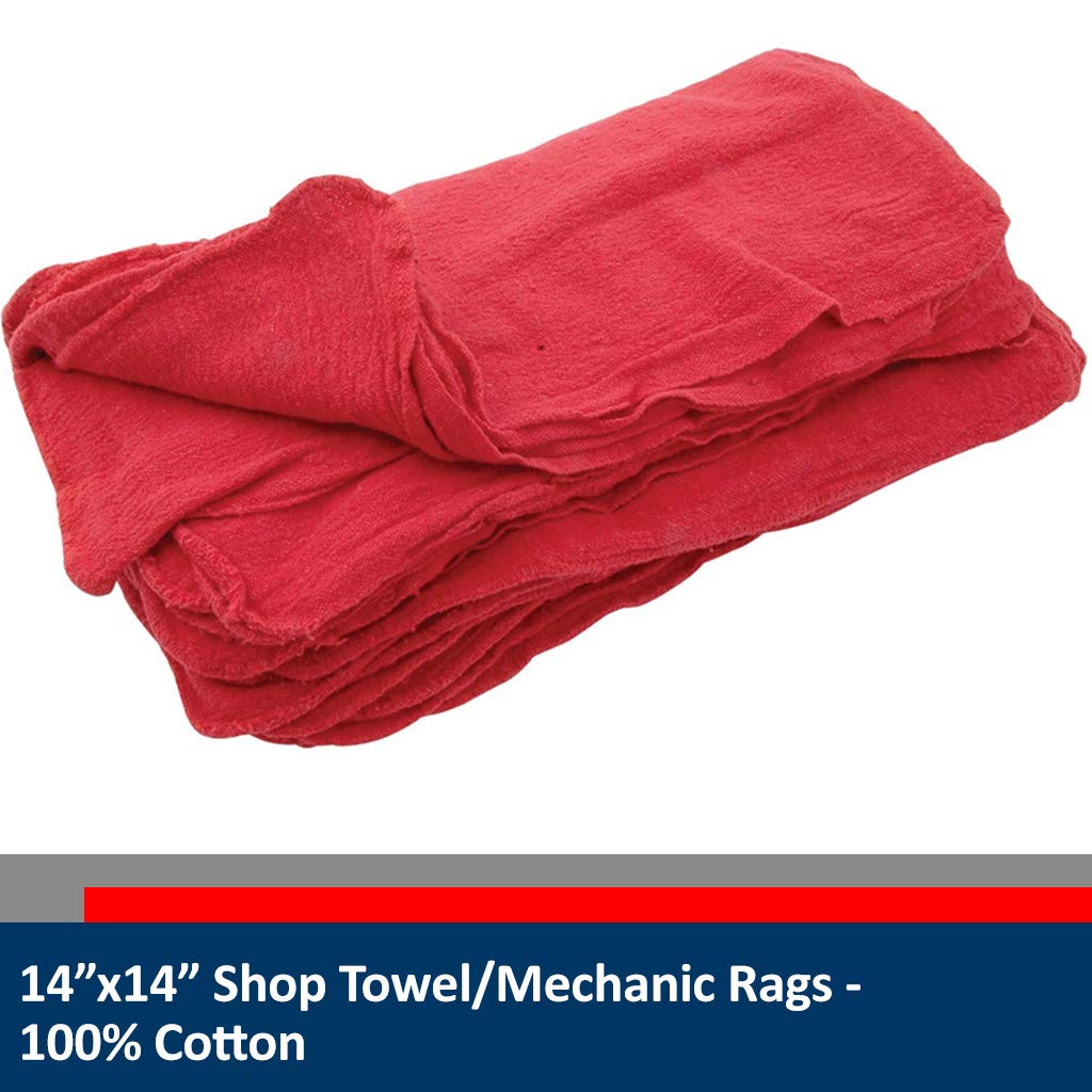 14x14 Inch 100% Cotton Commercial Shop Towels - Heavy Duty Cleaning Rags for Automotive, Garage, Kitchen & Home Use - Bulk 500 Pack White Mechanic Towels (Great for Oil Spills, Workshop Cleaning & Household Chores)