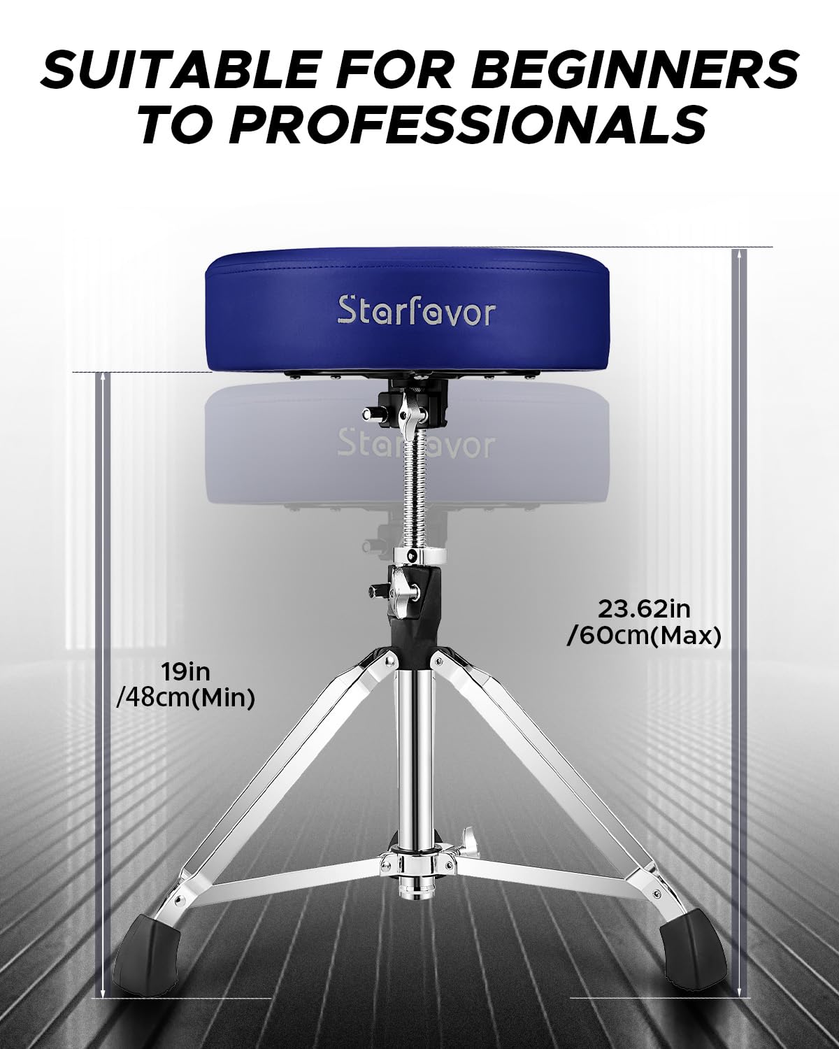 Starfavor Adjustable Drum Throne - Padded Rotatable Drum Stool with Double Braced Anti-Slip Feet - ST-650 Stone (Crimson/Blue) - Perfect for Drummers, Music Practice & Live Performances
