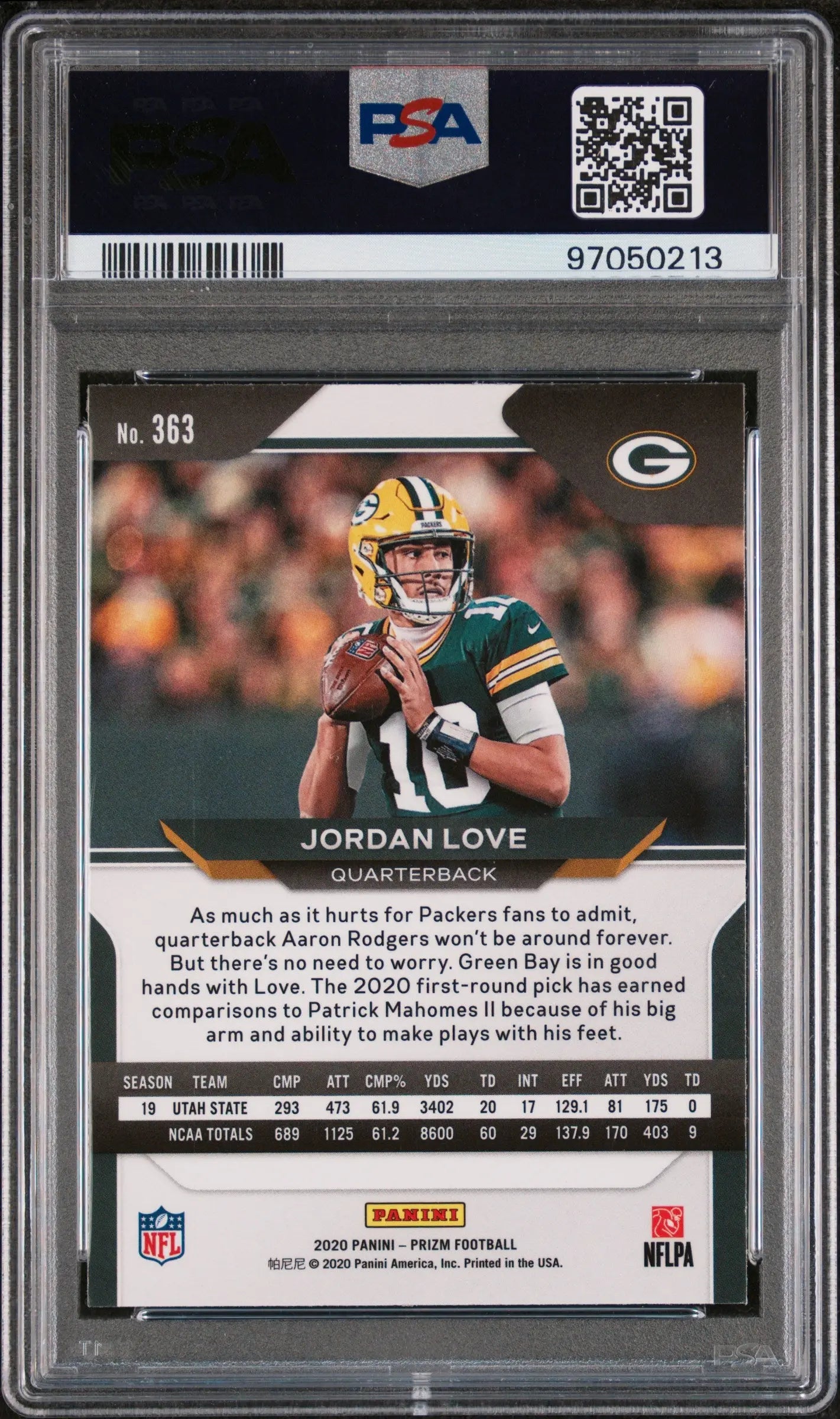 2020 Panini Prizm Football Jordan Love Rookie Card RC Variation Prizm PSA 9 Mint #363 - Perfect for NFL Collectors & Sports Memorabilia Displays