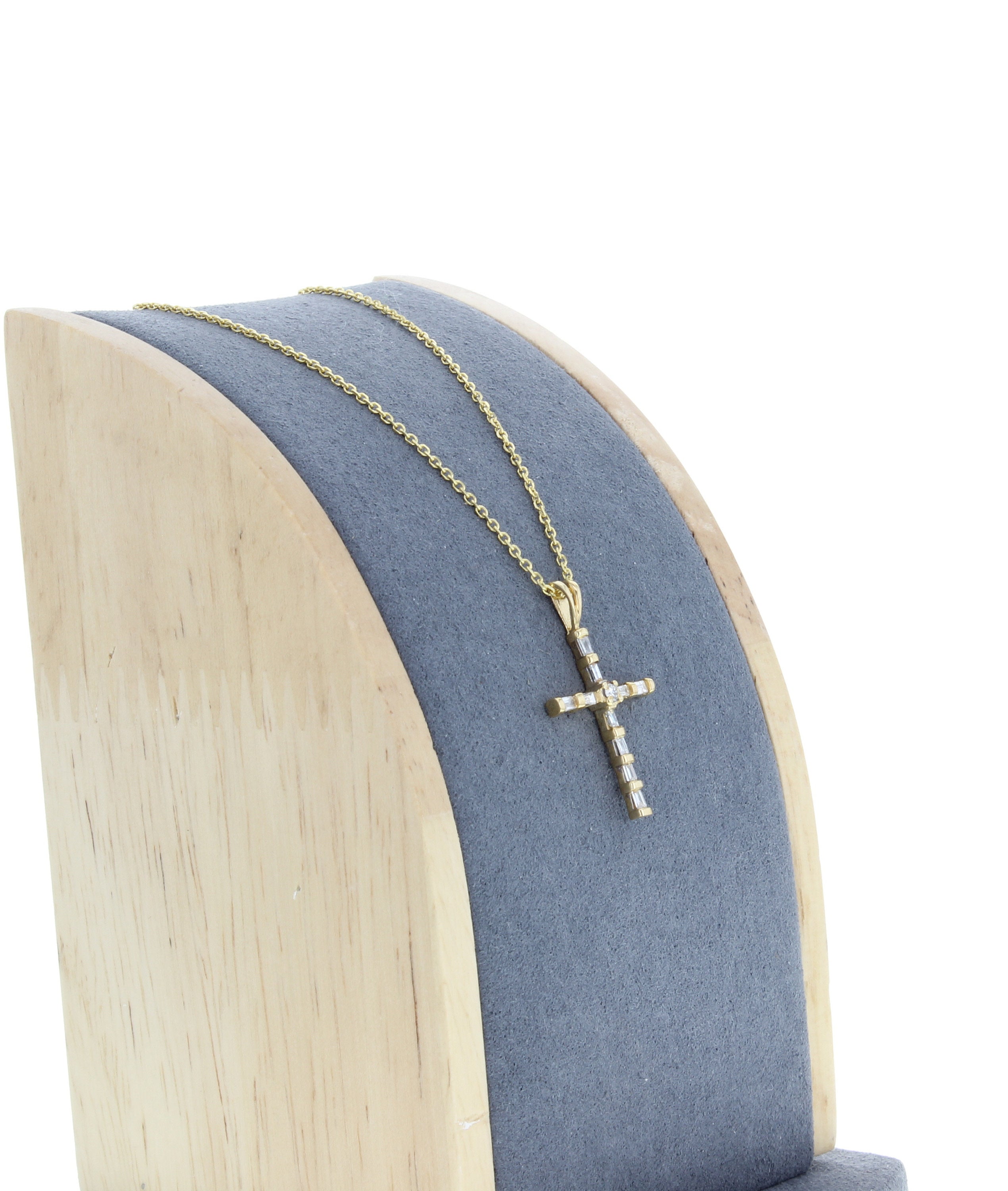 1/4 CT Dainty Baguette Diamond Cross Necklace - Elegant 14K Gold Pendant for Women, Perfect Gift for Baptism, First Communion & Everyday Wear