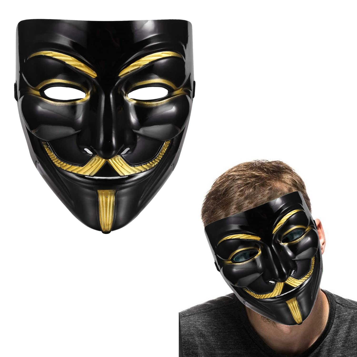 V for Vendetta Anonymous VIP Edition Sage Square Black Vendetta Face Mask - Perfect Fit Cosplay Mask for Halloween, Protests & Movie Costumes | Fawkes Guy Fawkes Mask