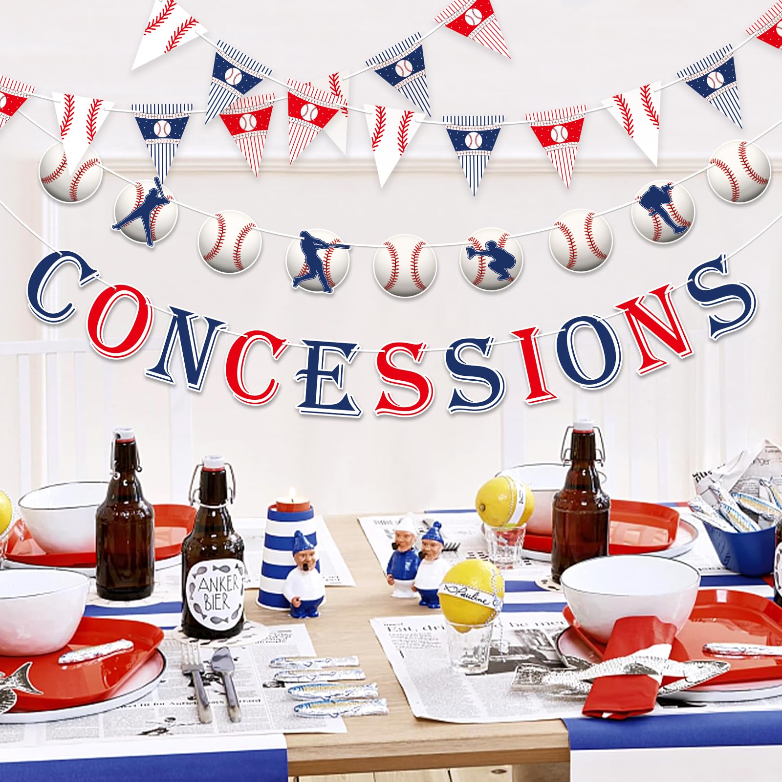 KALEFO Baseball Party Decorations Set - 4PCS Sports Theme Birthday Banner & Triangle Flags for Baby Shower, Game Day & Team Celebrations