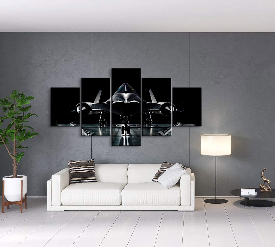 SR-71 Blackbird Aviation Wall Art - 5 Piece Military Aircraft Canvas Prints (60''W x 32''H) - Strategic Reconnaissance Plane Decor for Bedroom, Office & Man Cave - Perfect for Aviation Enthusiasts & Home Decor