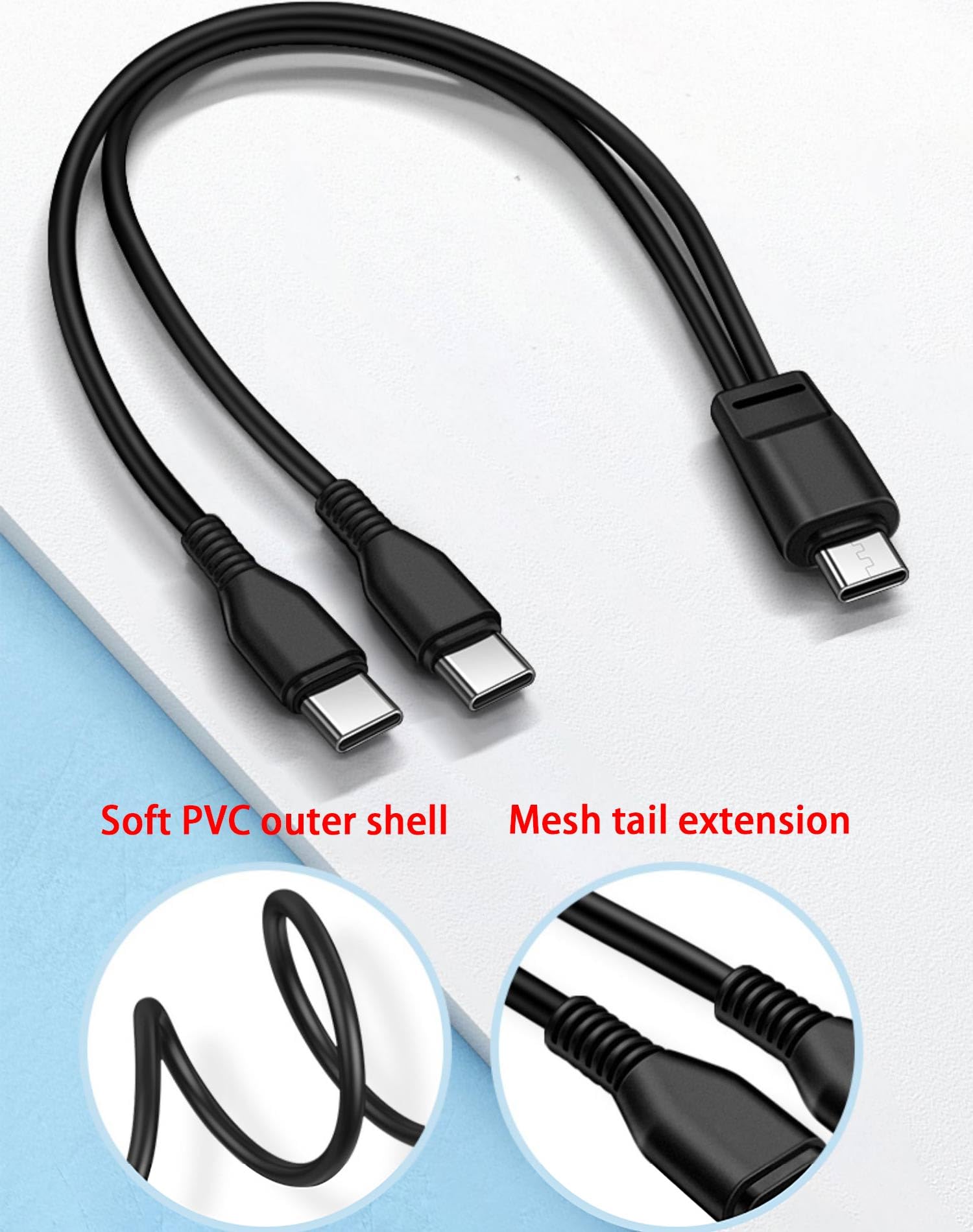 3.3FT 2-in-1 USB C Splitter Cable - Dual USB C Charging Cable with 2A Fast Charging, Type C to Double USB C Port Adapter - Compatible with iPhone 15, iPad Pro, Samsung S24, Google Pixel, Android Devices - Perfect for Home, Office & Travel Charging (Black)