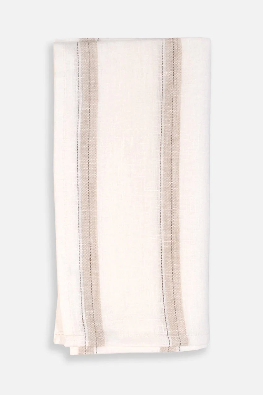 Premium White Linen Napkins with Sand & Black Stripes - Set of 2 - Elegant Dining, Dinner Parties & Home Decor