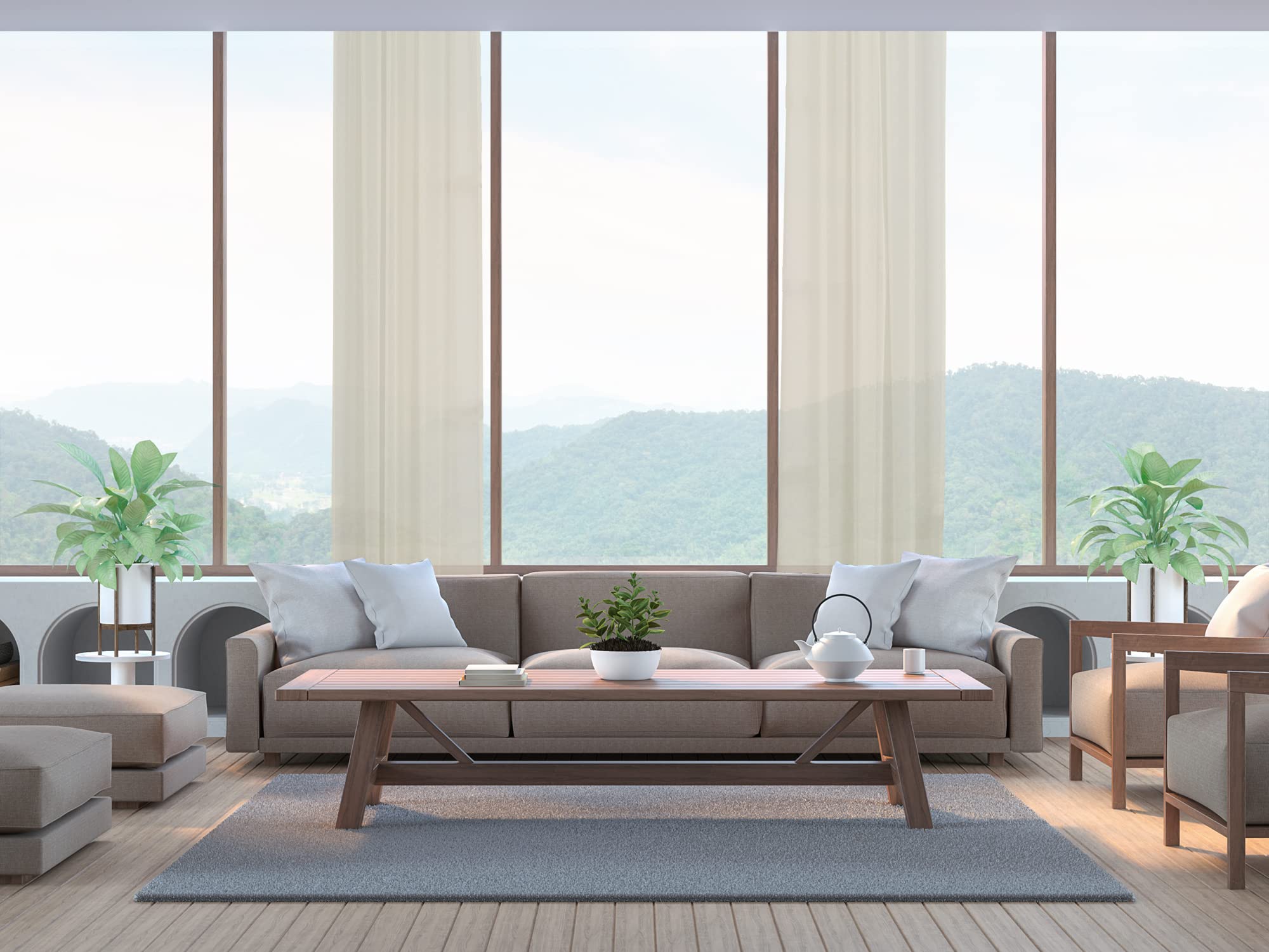 American Grand Home Cream Linen Look Extra Long Sheer Curtains Set of 2 Panels - 52